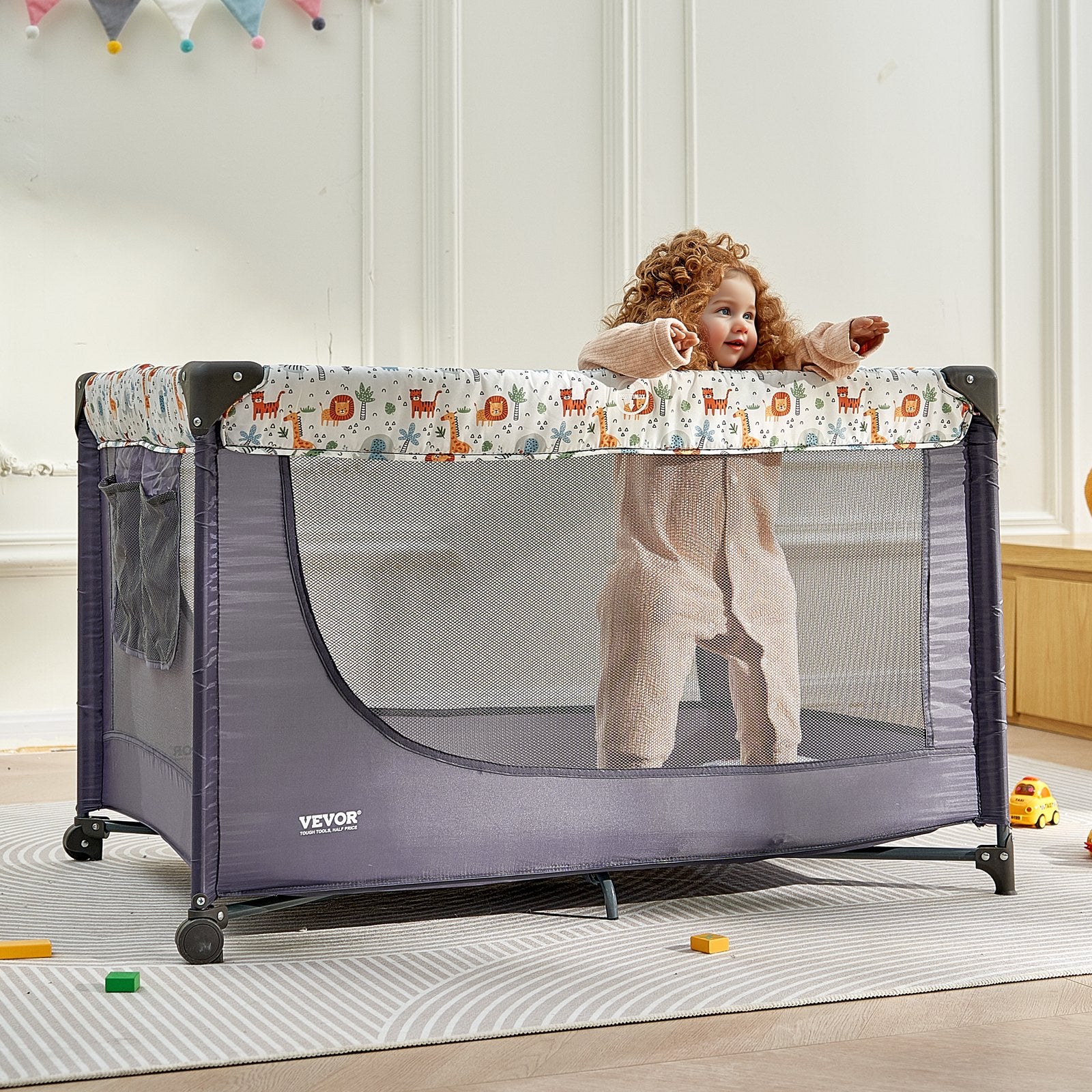 Baby Playpen - Quick-Folding Portable Fence with Wheels