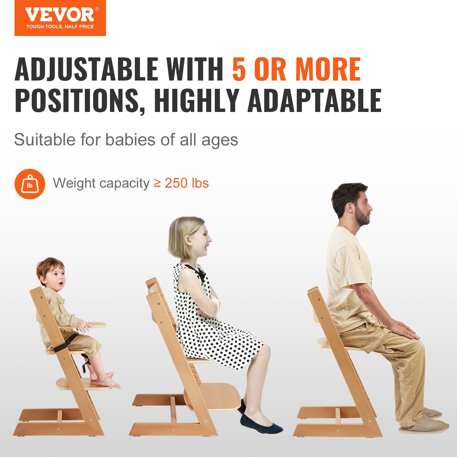 Wooden High Chair for Babies & Toddlers - Adjustable Convertible Feeding Chair