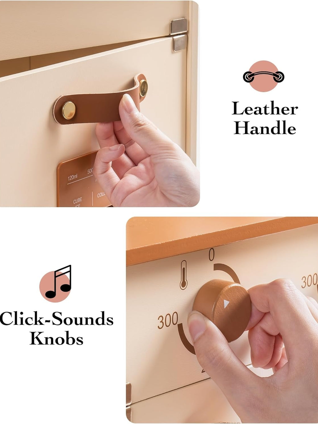 Kids Wooden Play Kitchen Set - Pretend Cooking Toys with Ice Cube Dispenser