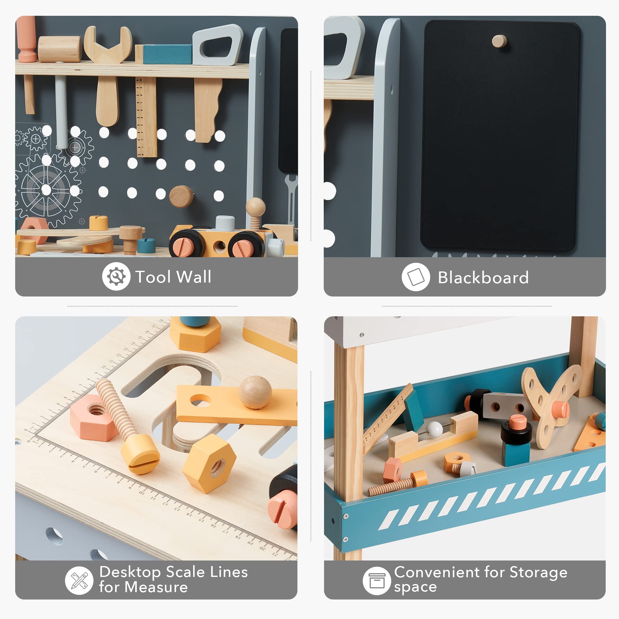 Kids Wooden Tool Bench - Pretend Play Workbench Workshop Set with Toy Tools