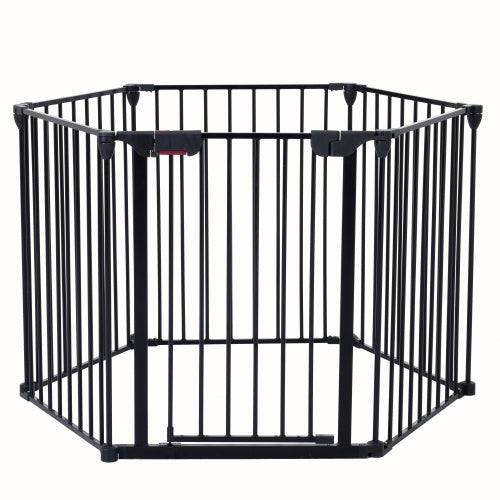 150" Adjustable Safety Gate - 6 Panel Metal Baby Fence for Stairs & Fireplace