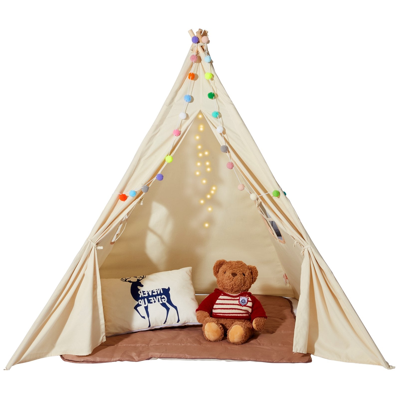 Kids Teepee Play Tent with Mat & Plush Balls - Indoor/Outdoor Tent for Ages 1-5