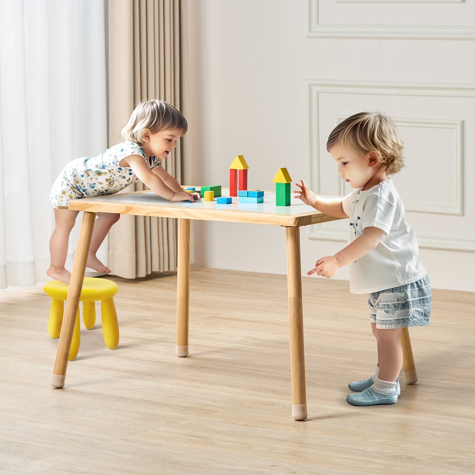 Kids Wooden Sensory Activity Table for Toddlers - Double-Sided Play Table with Non-Slip Feet