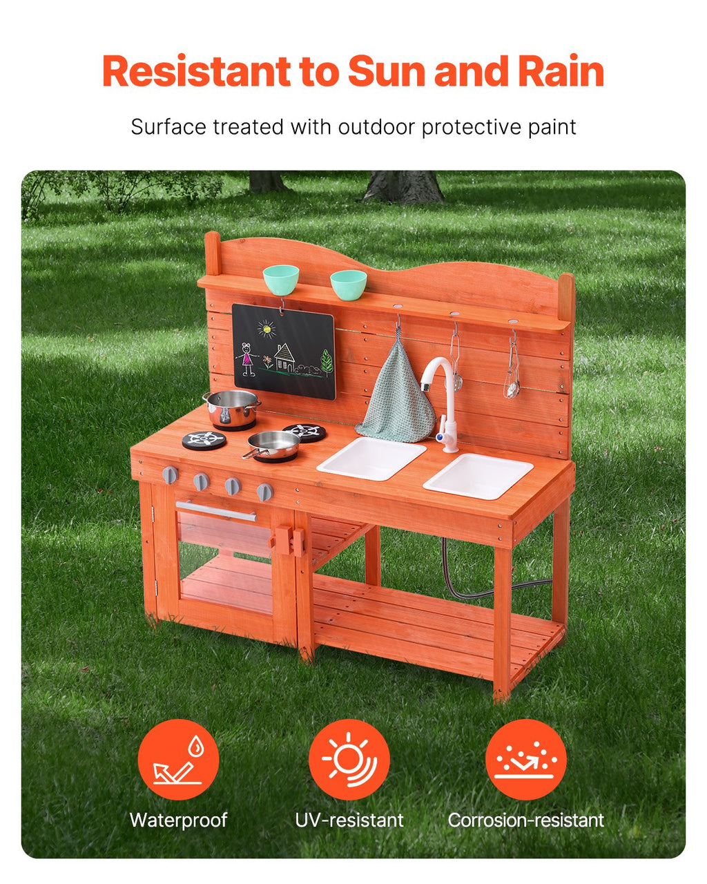 Wooden Outdoor Mud Kitchen Set for Kids - Pretend Play with Accessories