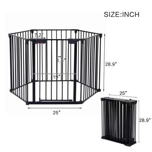 150" Adjustable Safety Gate - 6 Panel Metal Baby Fence for Stairs & Fireplace