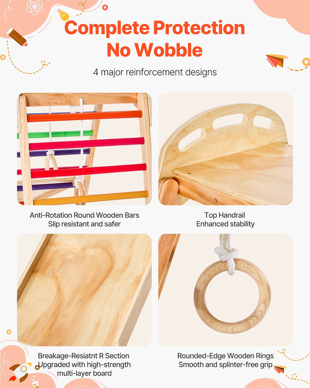 4-in-1 Indoor Playground Jungle Gym - Kids Climbing Frame with Slide