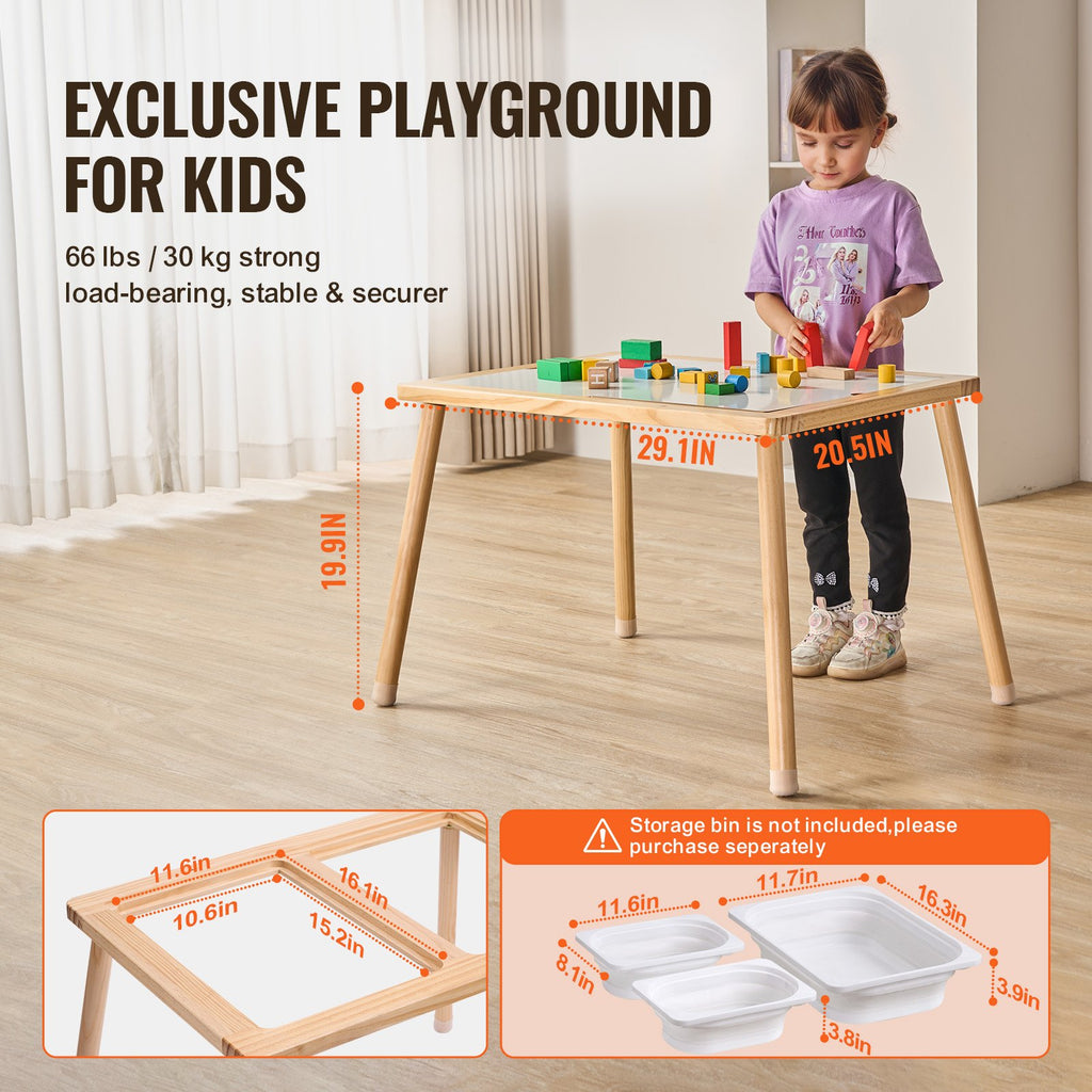 Kids Wooden Sensory Activity Table for Toddlers - Double-Sided Play Table with Non-Slip Feet