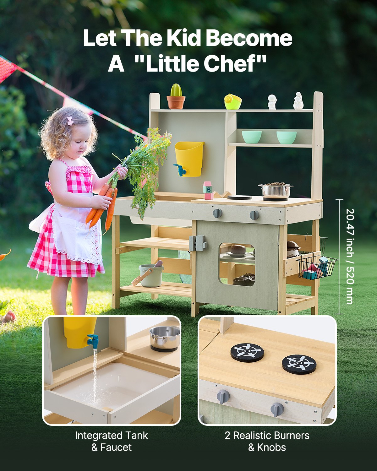 Wooden Mud Kitchen for Kids - Outdoor Play Kitchen Set with Accessories