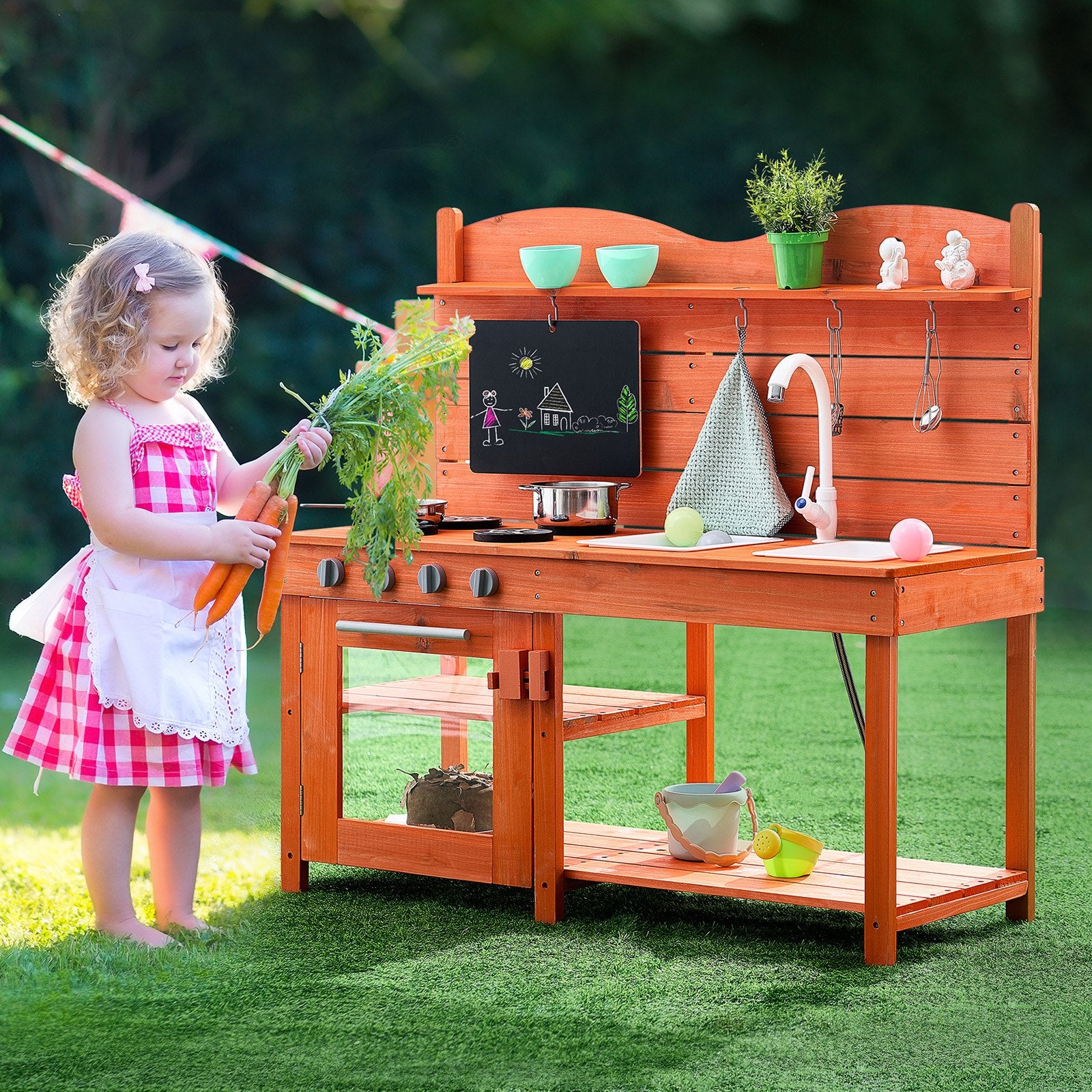 Wooden Outdoor Mud Kitchen Set for Kids - Pretend Play with Accessories