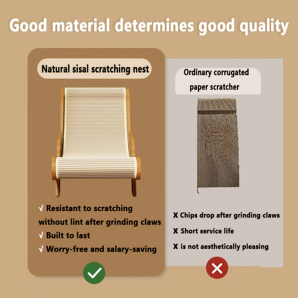 Cat Hammock Wall Mounted - Natural Wood Sisal Scratching Board for Indoor Cats