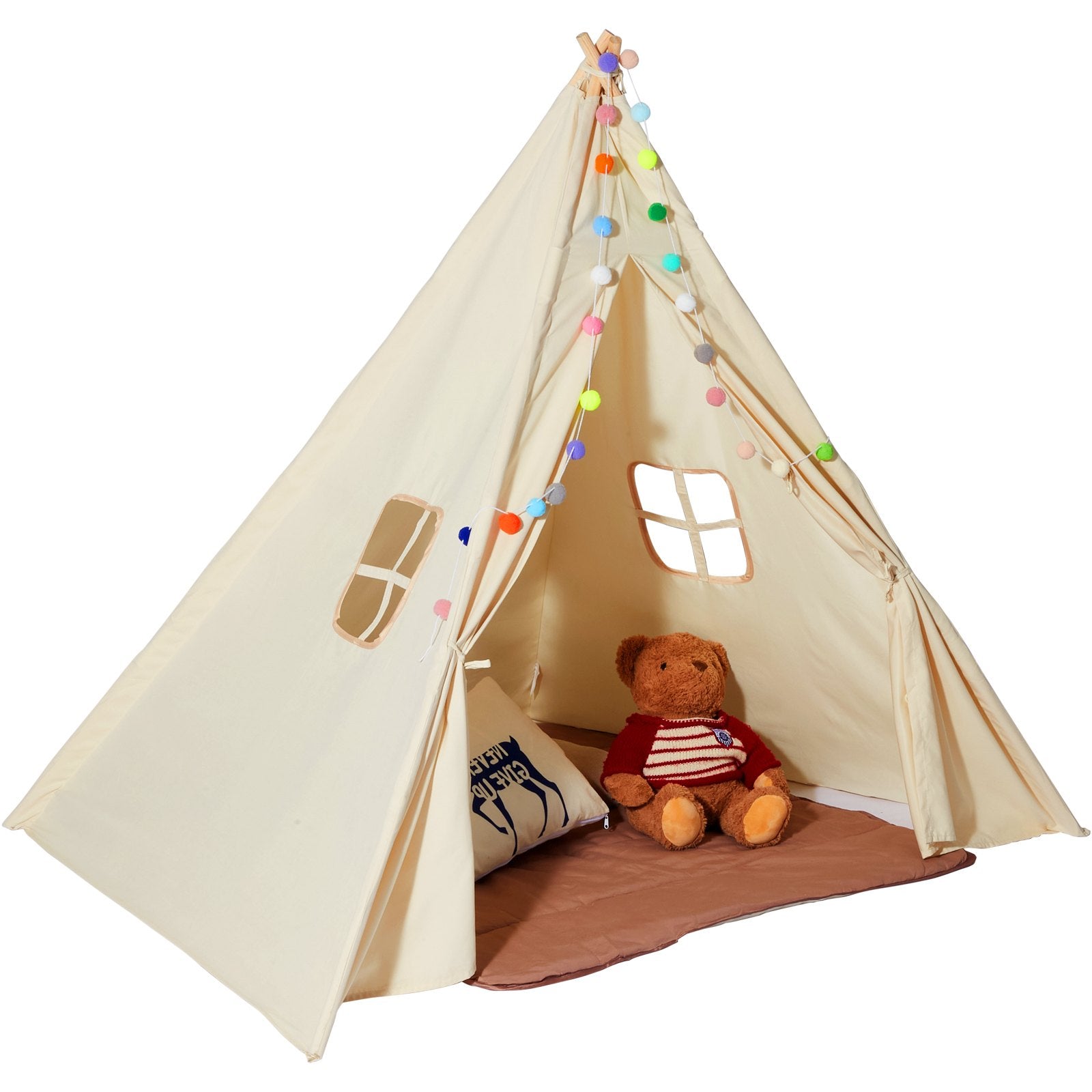 Kids Teepee Play Tent with Mat & Plush Balls - Indoor/Outdoor Tent for Ages 1-5