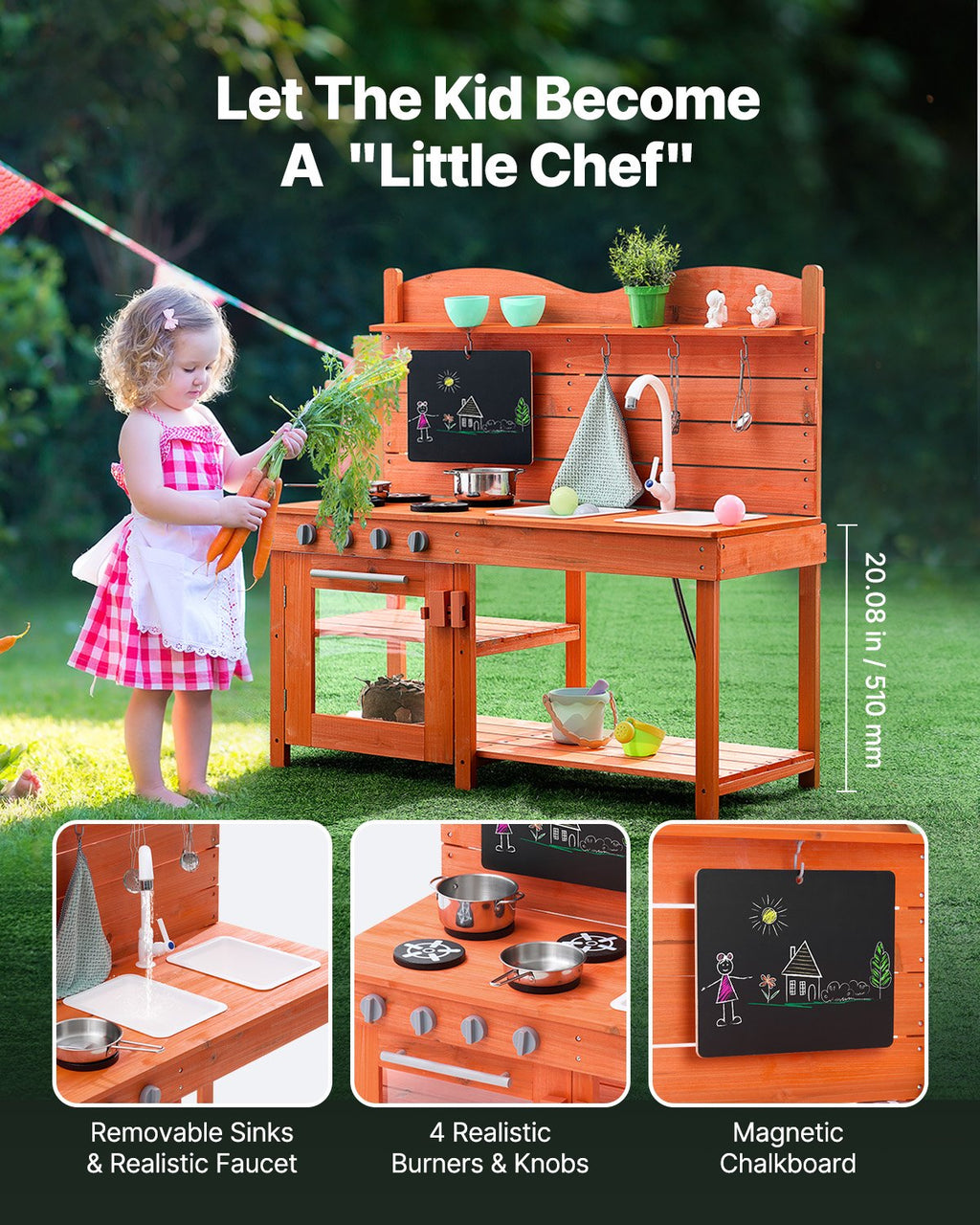 Wooden Outdoor Mud Kitchen Set for Kids - Pretend Play with Accessories