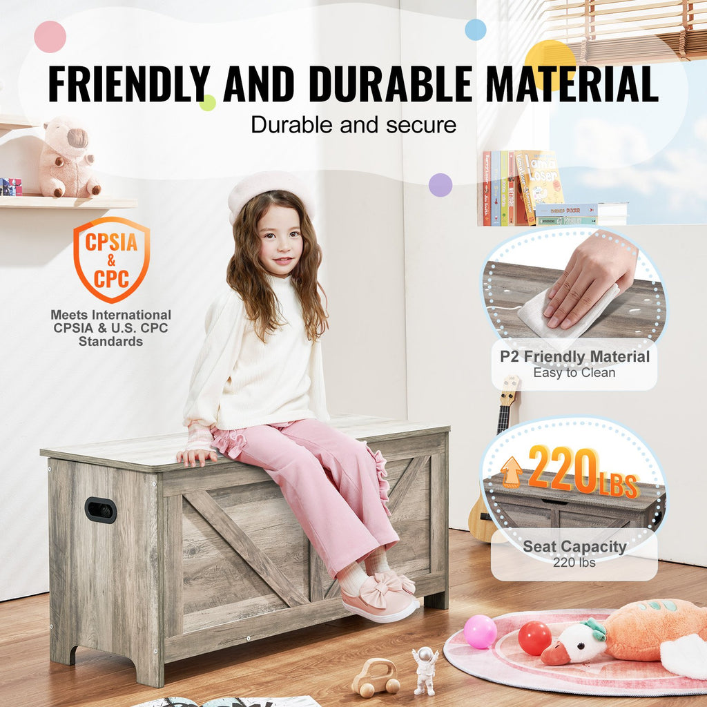 Premium Wooden Toy Chest - Extra Large Storage Box with Safety Hinge