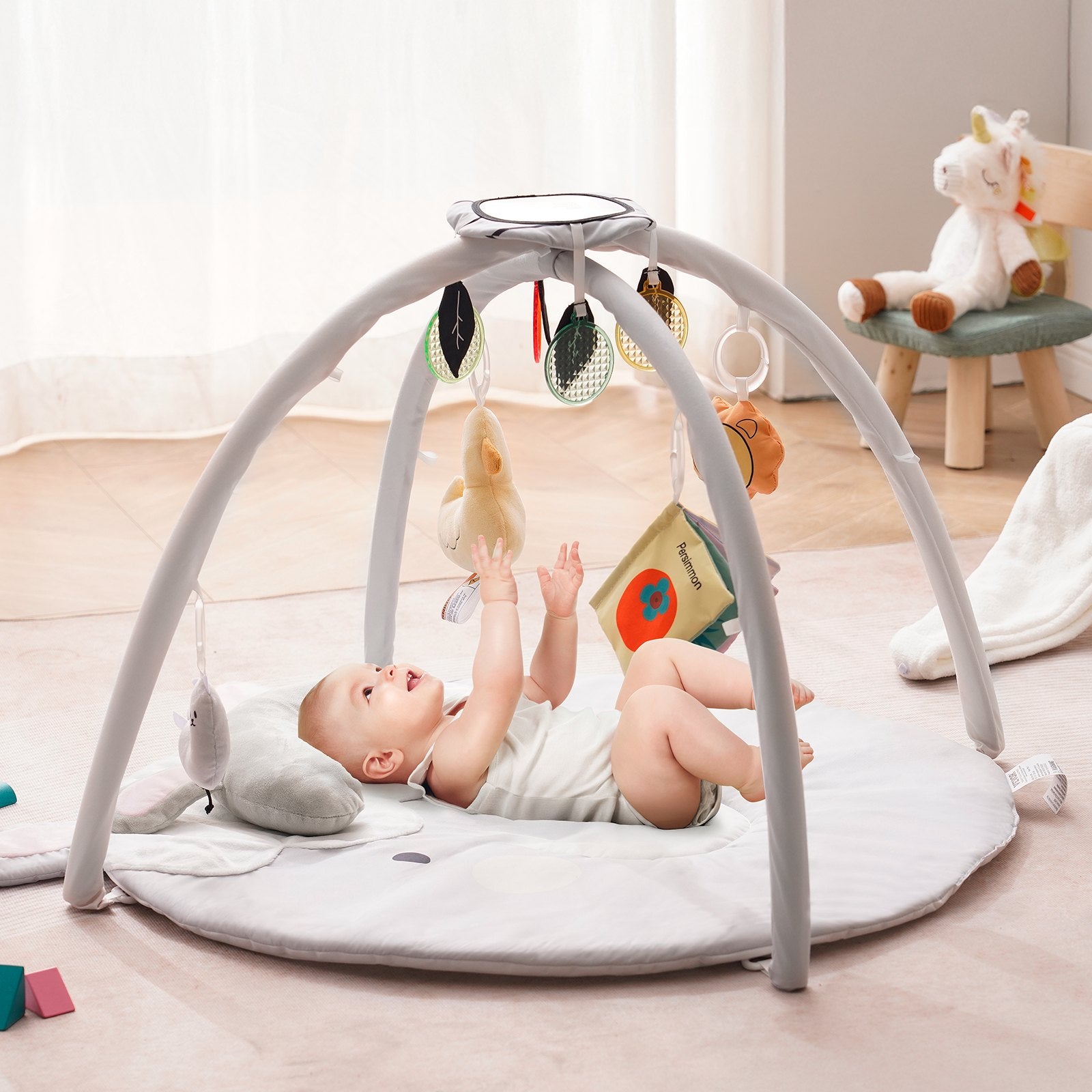 Baby Play Gym Mat - Tummy Time Activity Mat with 5 Sensory Toys