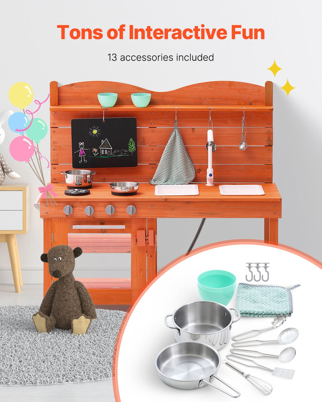 Wooden Outdoor Mud Kitchen Set for Kids - Pretend Play with Accessories