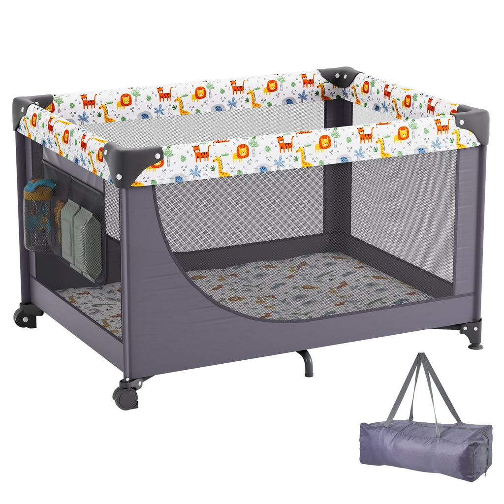 Baby Playpen - Quick-Folding Portable Fence with Wheels