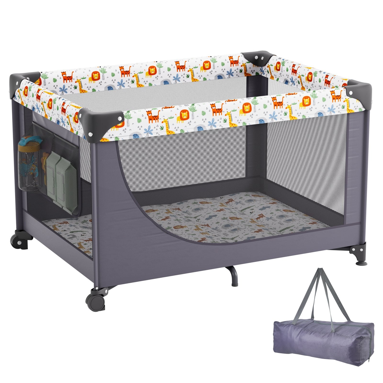 Baby Playpen - Quick-Folding Portable Fence with Wheels