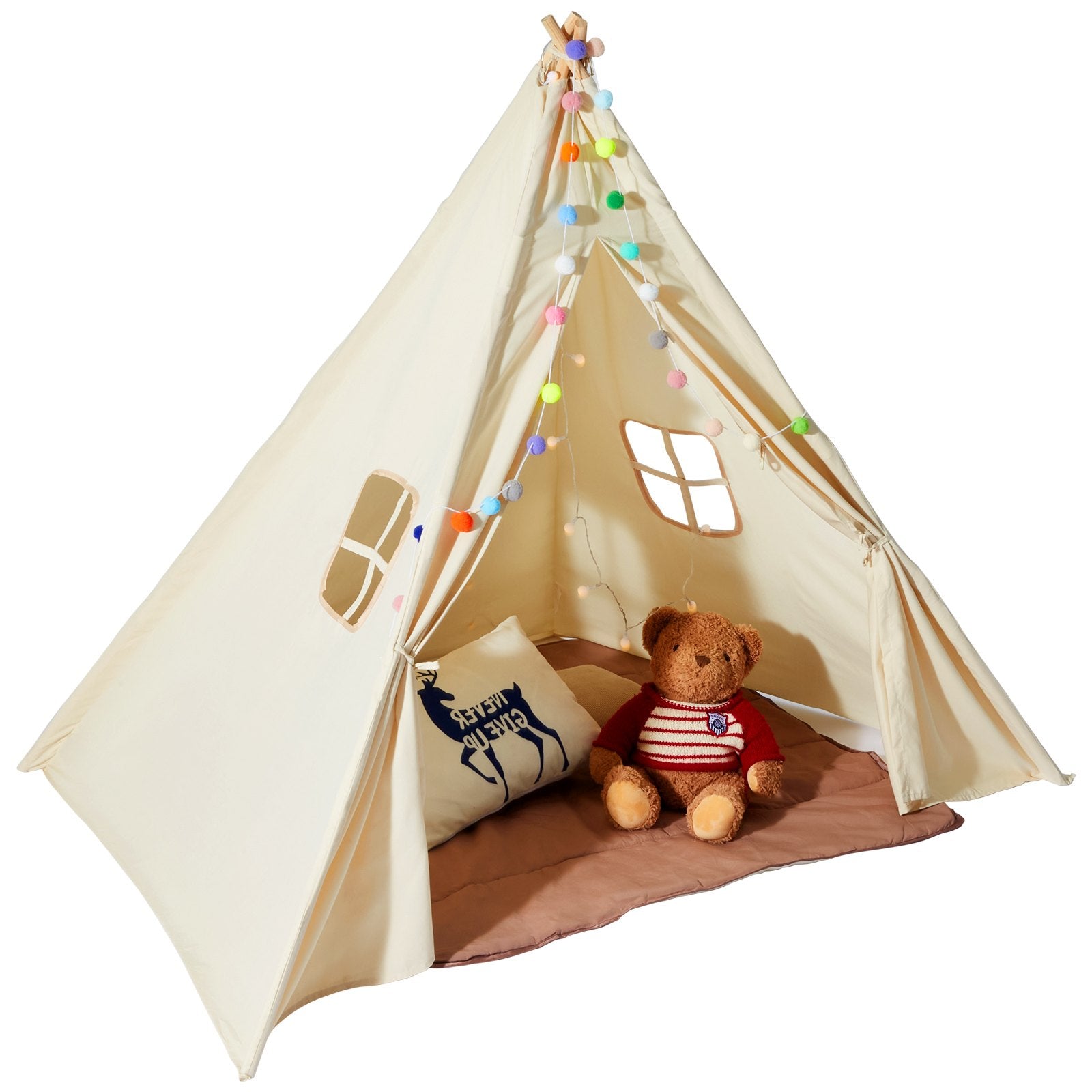 Kids Teepee Play Tent with Mat & Plush Balls - Indoor/Outdoor Tent for Ages 1-5
