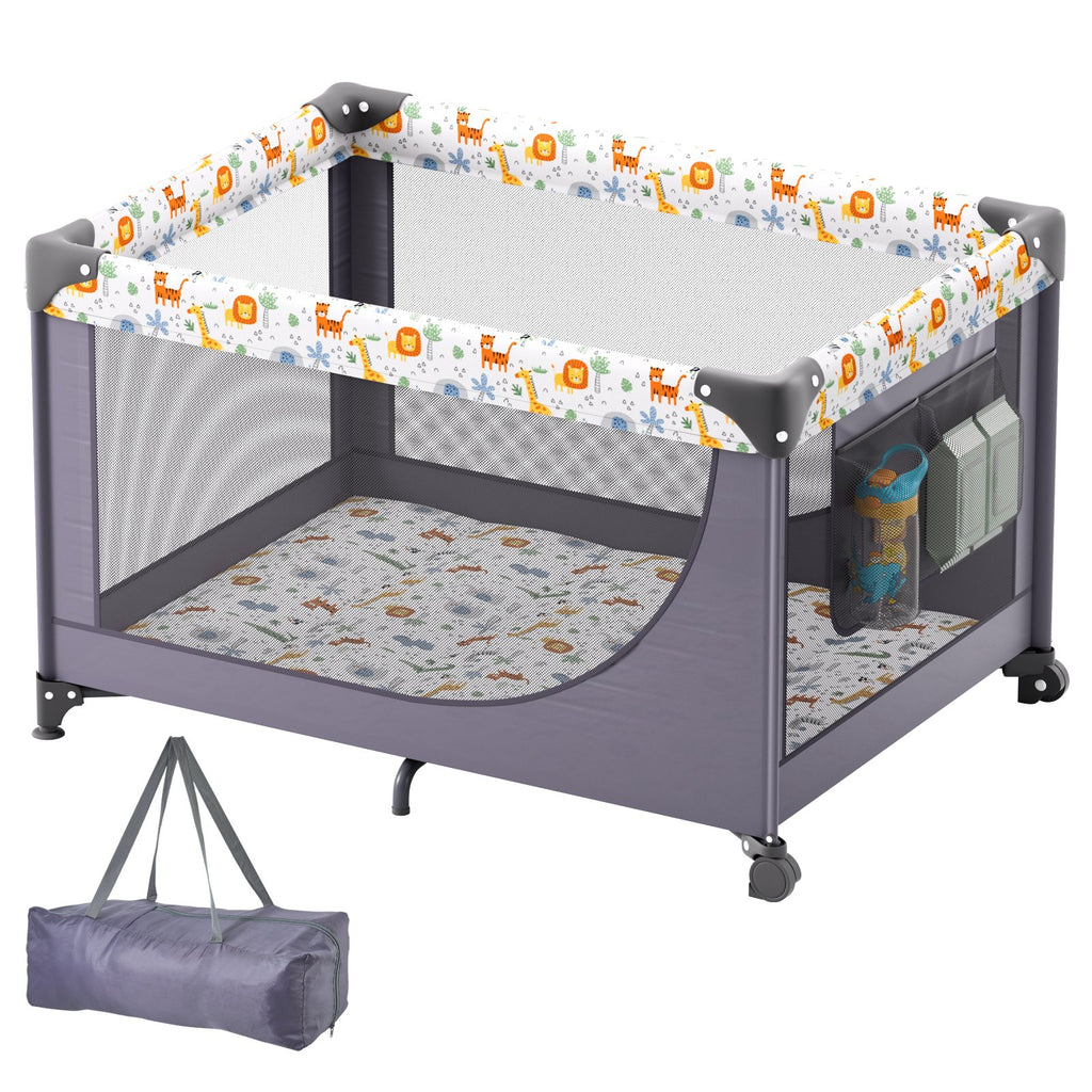 Baby Playpen - Quick-Folding Portable Fence with Wheels
