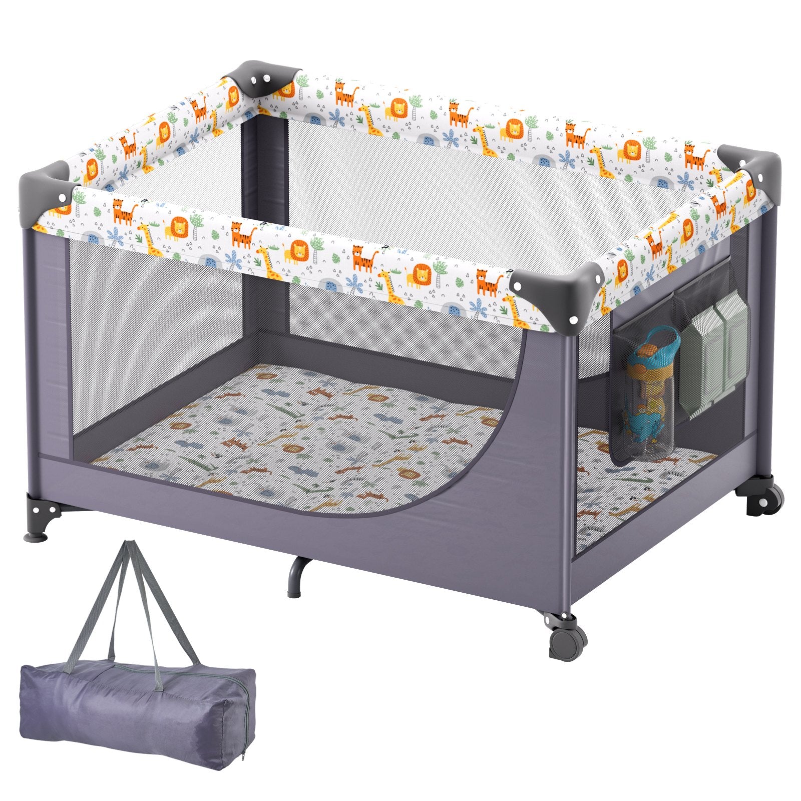 Baby Playpen - Quick-Folding Portable Fence with Wheels