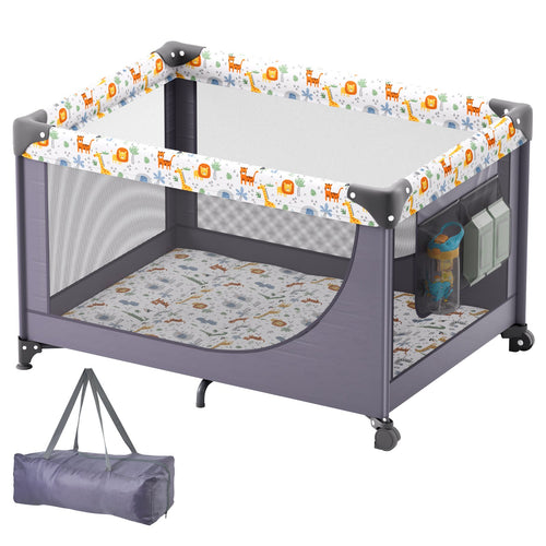 Baby Playpen - Quick-Folding Portable Fence with Wheels
