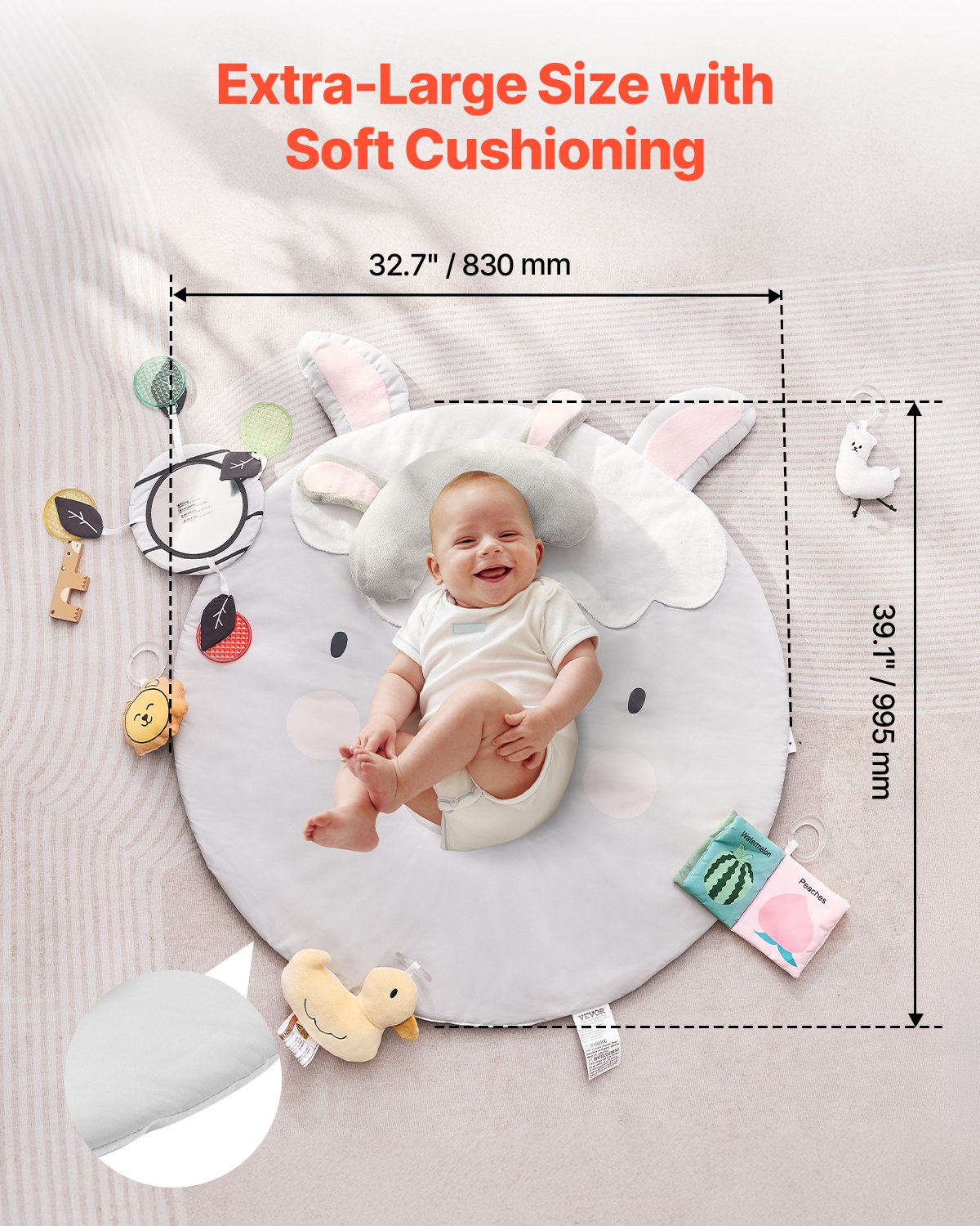 Baby Play Gym Mat - Tummy Time Activity Mat with 5 Sensory Toys