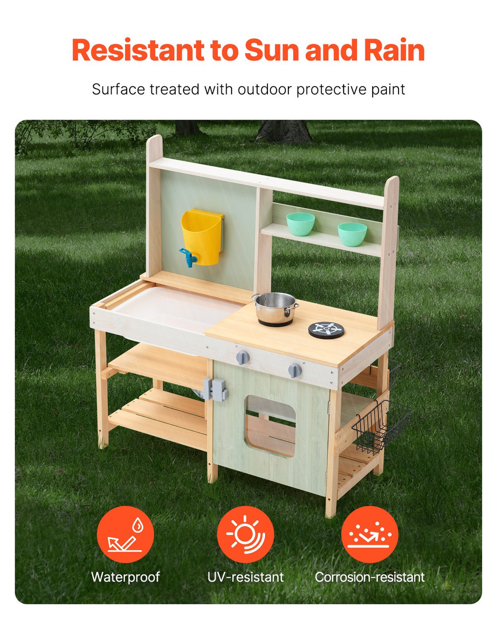 Wooden Mud Kitchen for Kids - Outdoor Play Kitchen Set with Accessories
