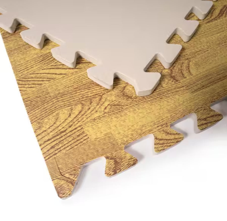 Interlocking Foam Puzzle Mat - 8 Pack Wood Grain Play Mat for Kids