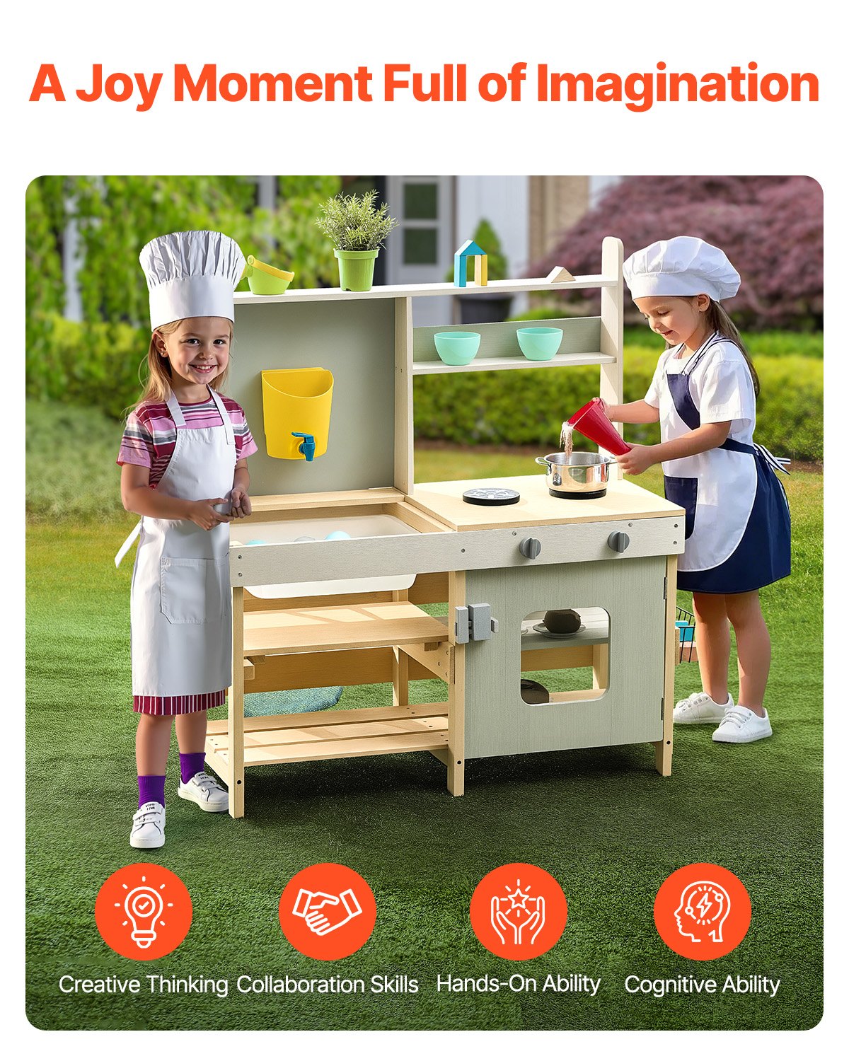 Wooden Mud Kitchen for Kids - Outdoor Play Kitchen Set with Accessories