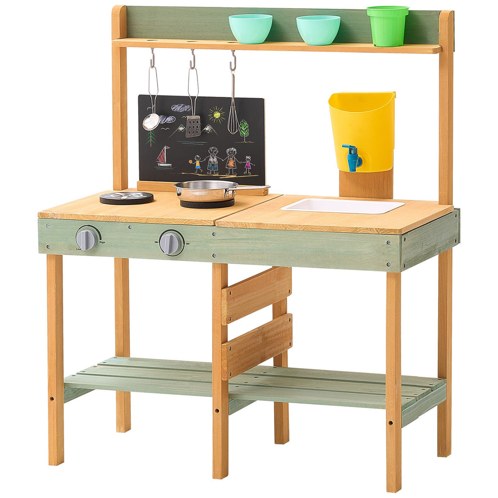 Outdoor Mud Kitchen for Kids - Wooden Play Kitchen Set with Planter Box