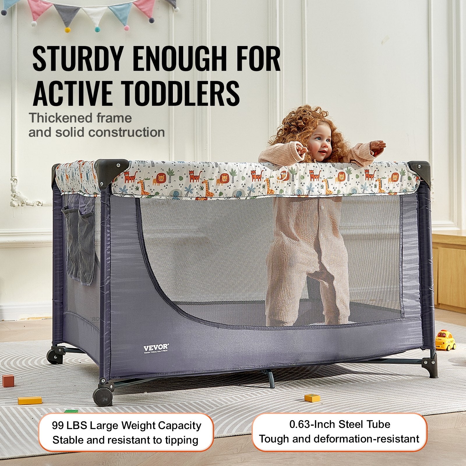 Baby Playpen - Quick-Folding Portable Fence with Wheels