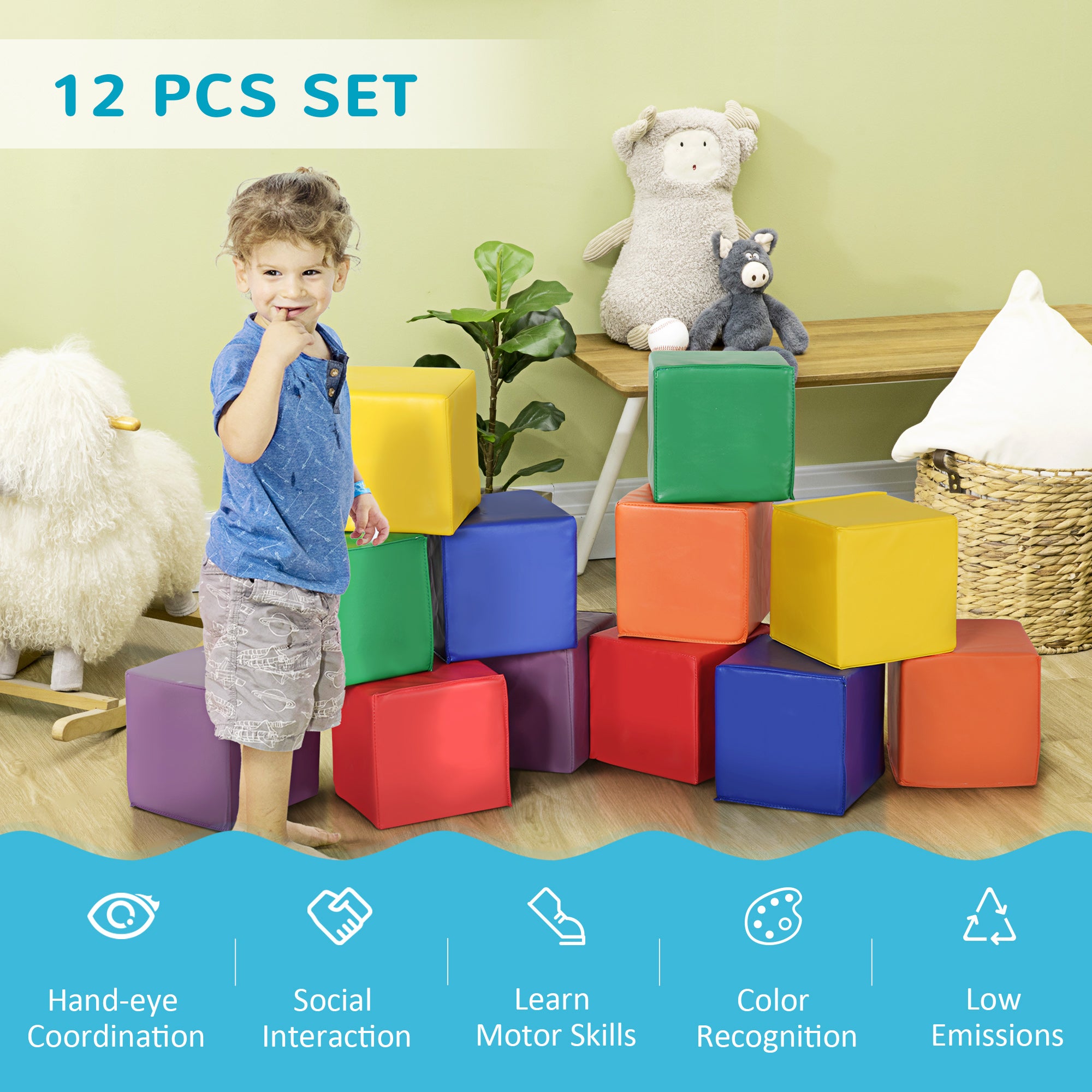 12-Piece Soft Foam Play Blocks Set for Toddlers - Building Blocks Toy
