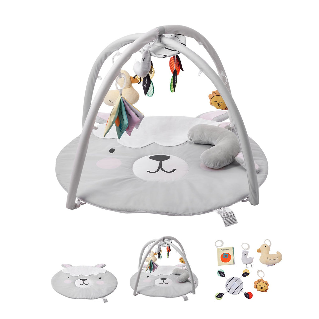 Baby Play Gym Mat - Tummy Time Activity Mat with 5 Sensory Toys