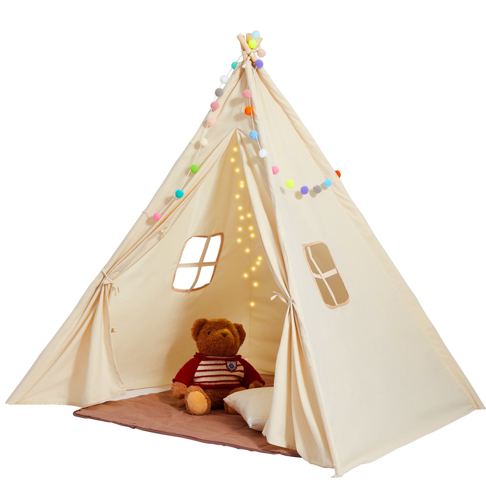 Kids Teepee Play Tent with Mat & Plush Balls - Indoor/Outdoor Tent for Ages 1-5