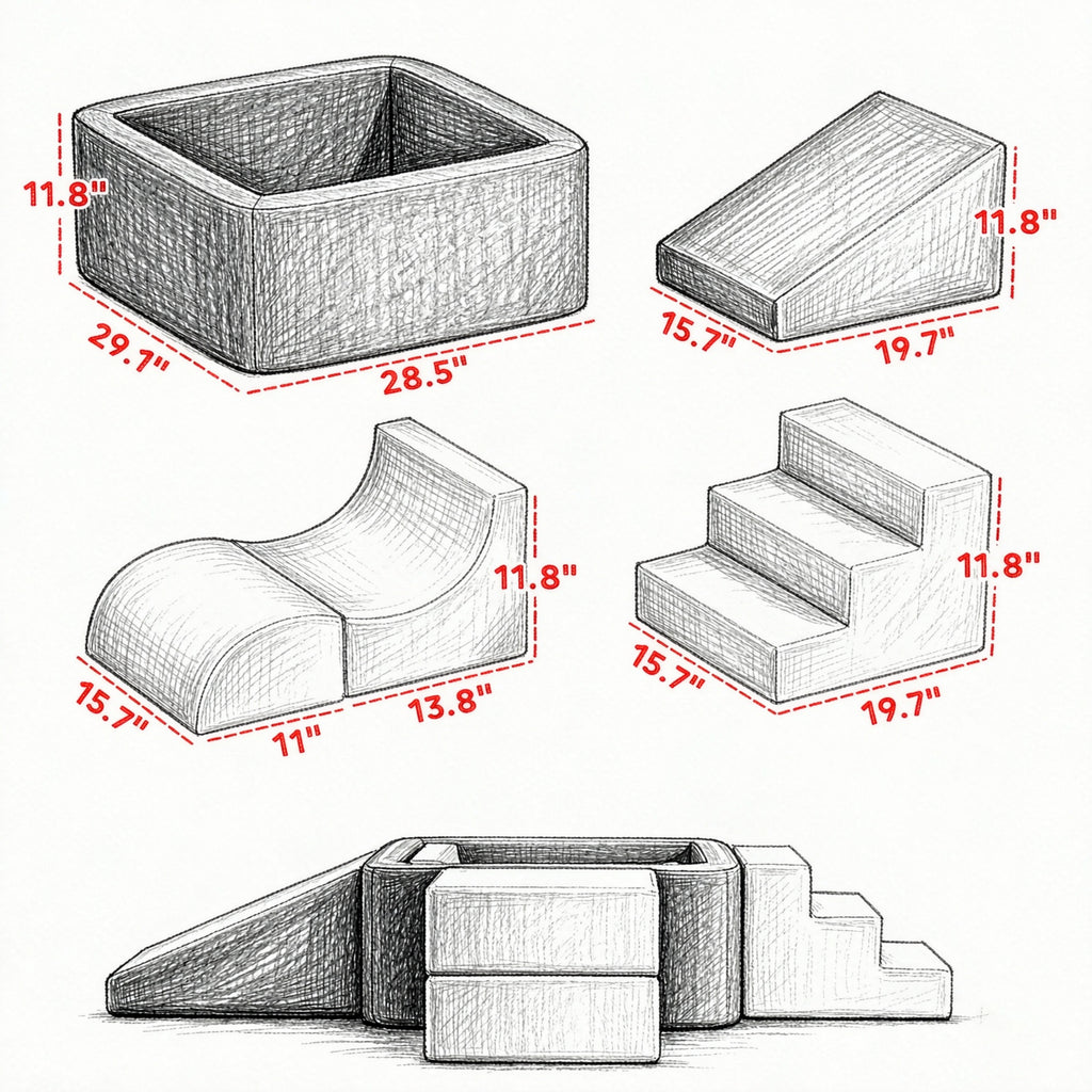 7-piece modular foam climbing blocks with corduroy covers — detail close-up