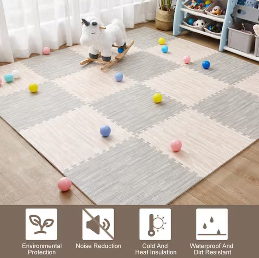 Interlocking foam puzzle play mat, 8-pack wood grain