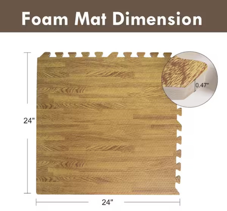 Interlocking foam puzzle play mat, 8-pack wood grain — lifestyle view