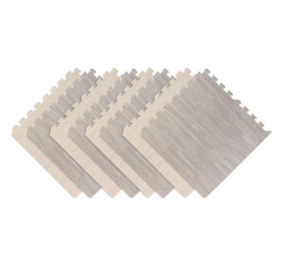 Interlocking foam puzzle play mat, 8-pack wood grain — another angle view
