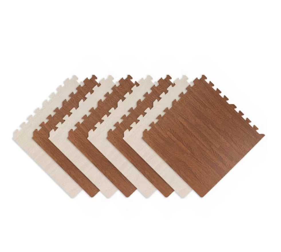 Interlocking foam puzzle play mat, 8-pack wood grain — product detail view