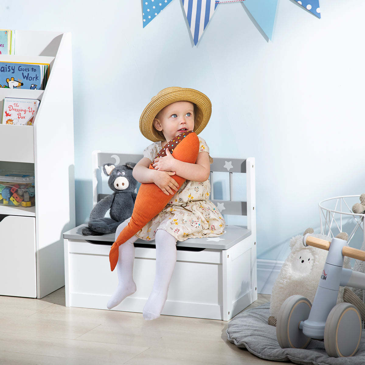 Kids storage bench with built-in toy box