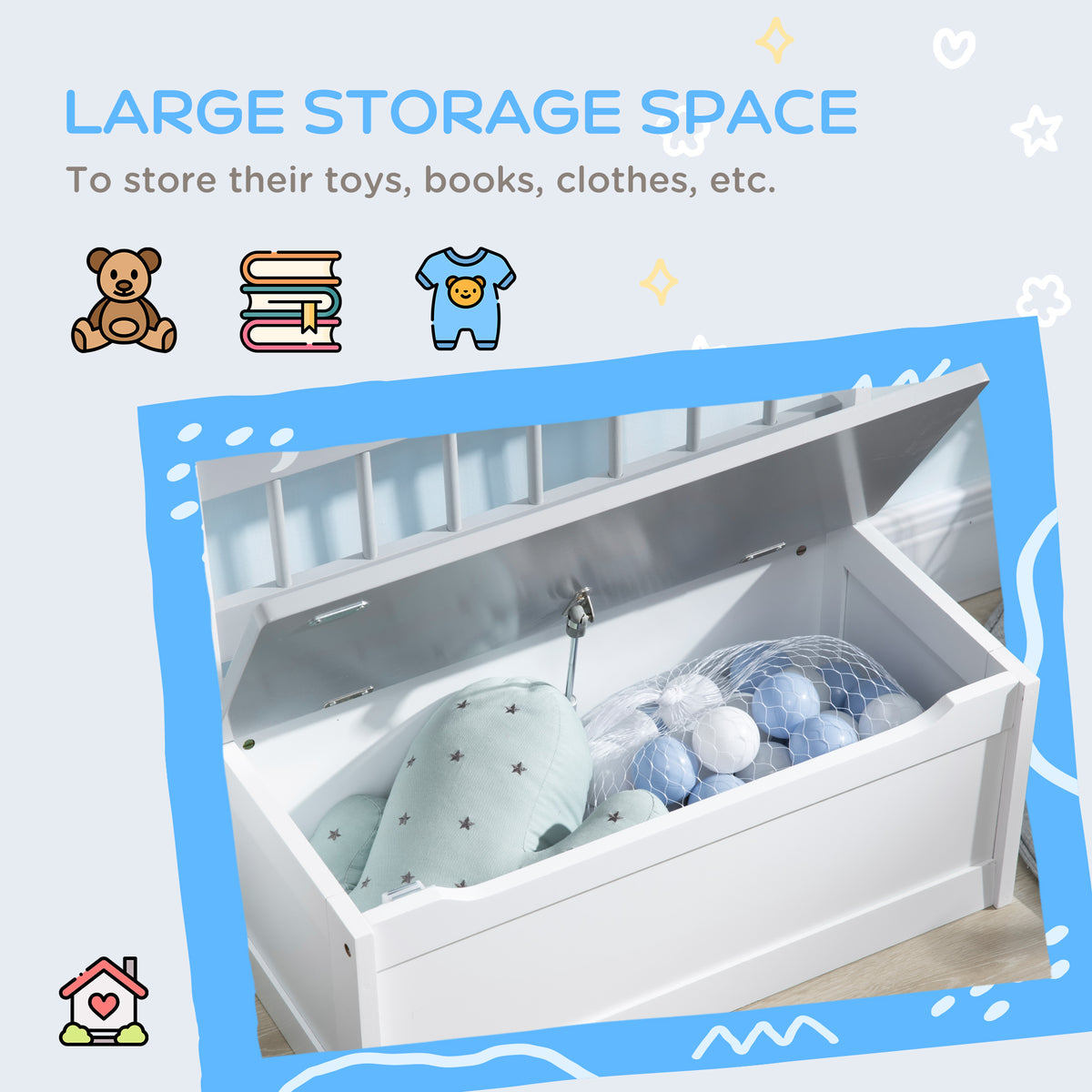 Kids storage bench with built-in toy box — detail close-up