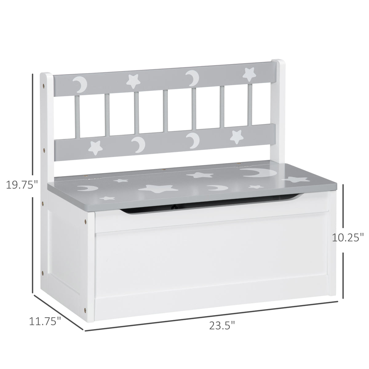 Kids storage bench with built-in toy box — side view