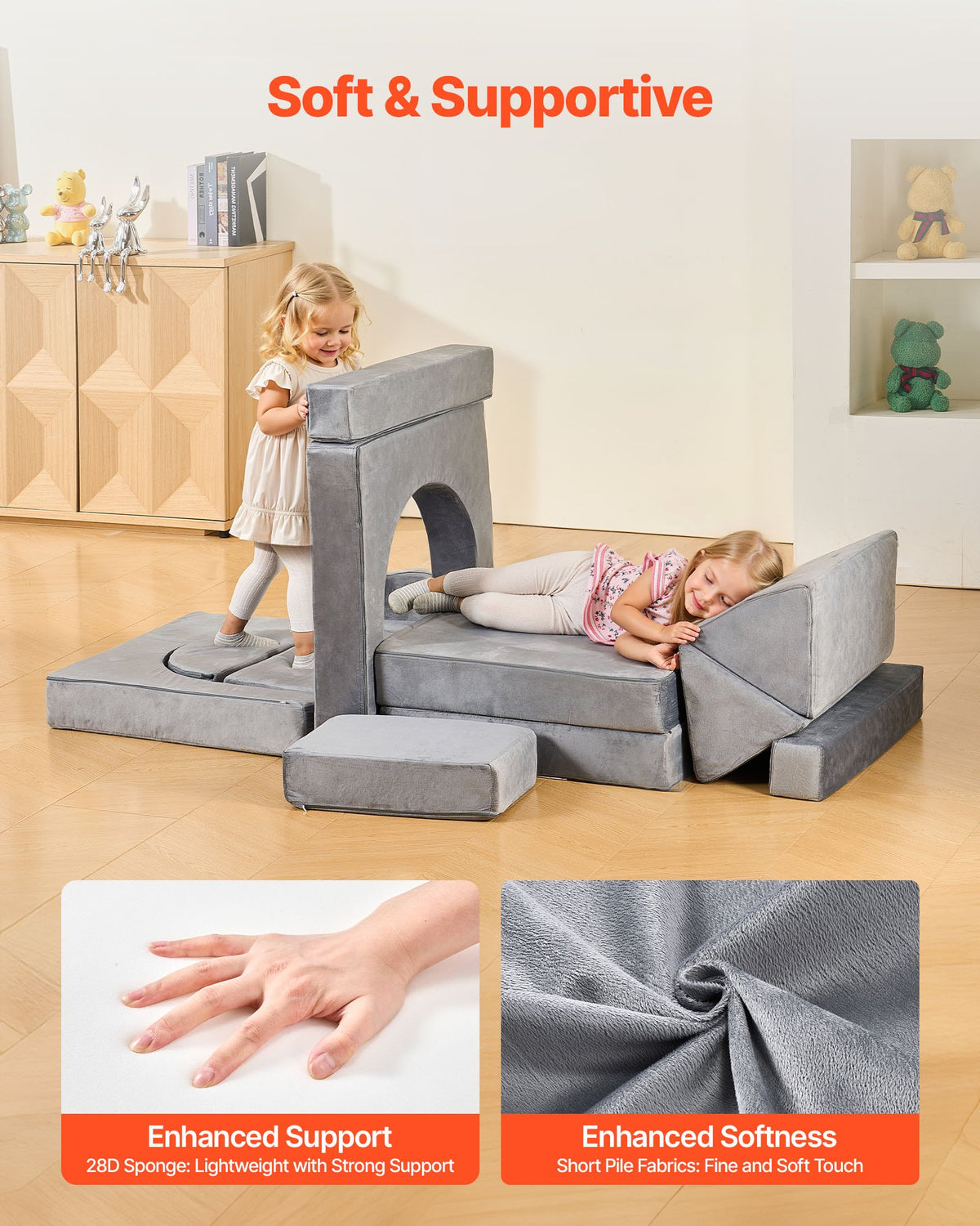 Modular kids play couch, sectional toddler sofa — side view