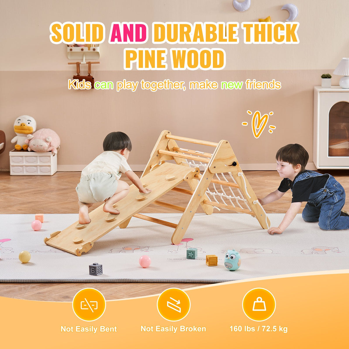 Pikler triangle climbing set, 4-in-1, wood color — alternate angle view
