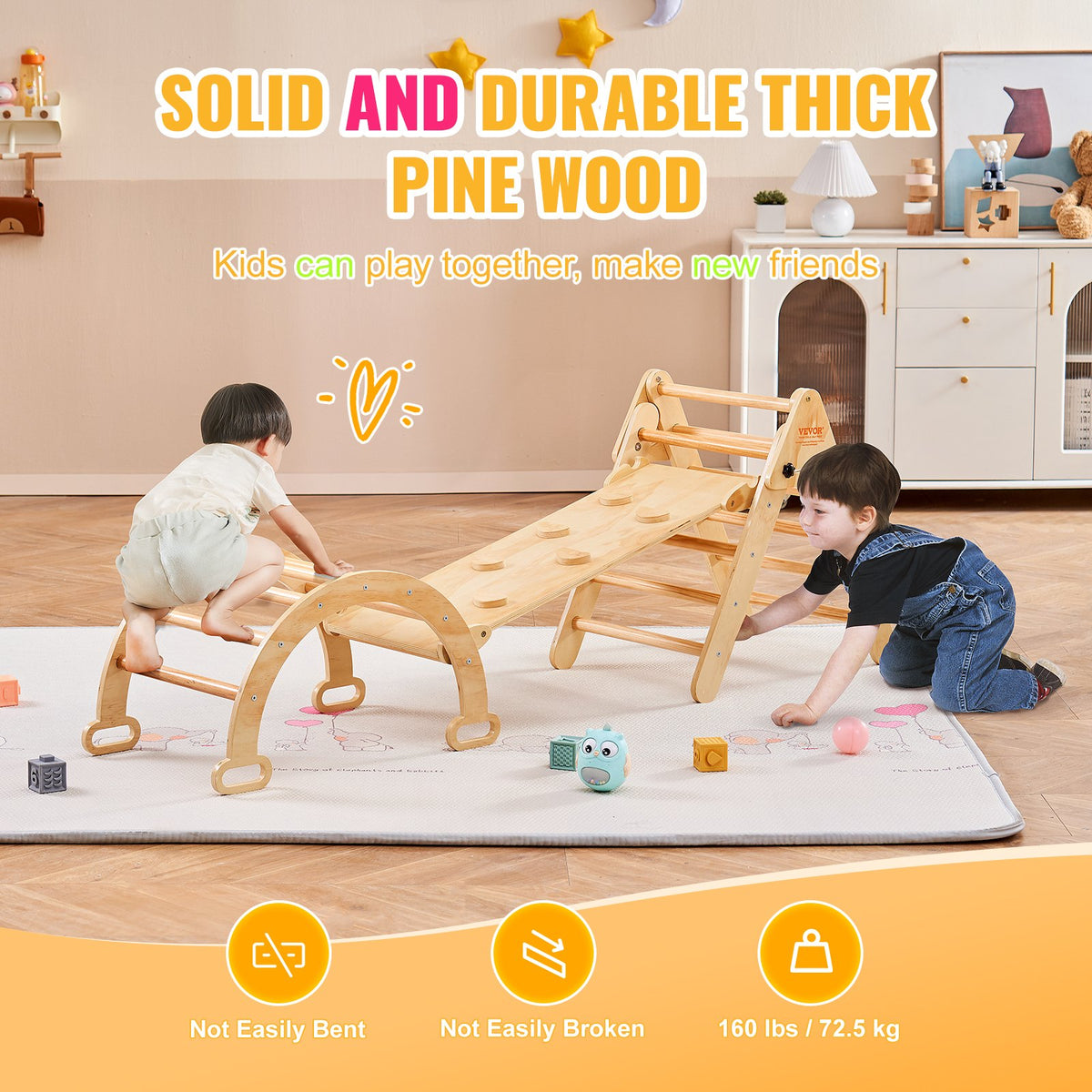 Pikler triangle climbing set, 5-in-1 with ramp and arch — detail close-up