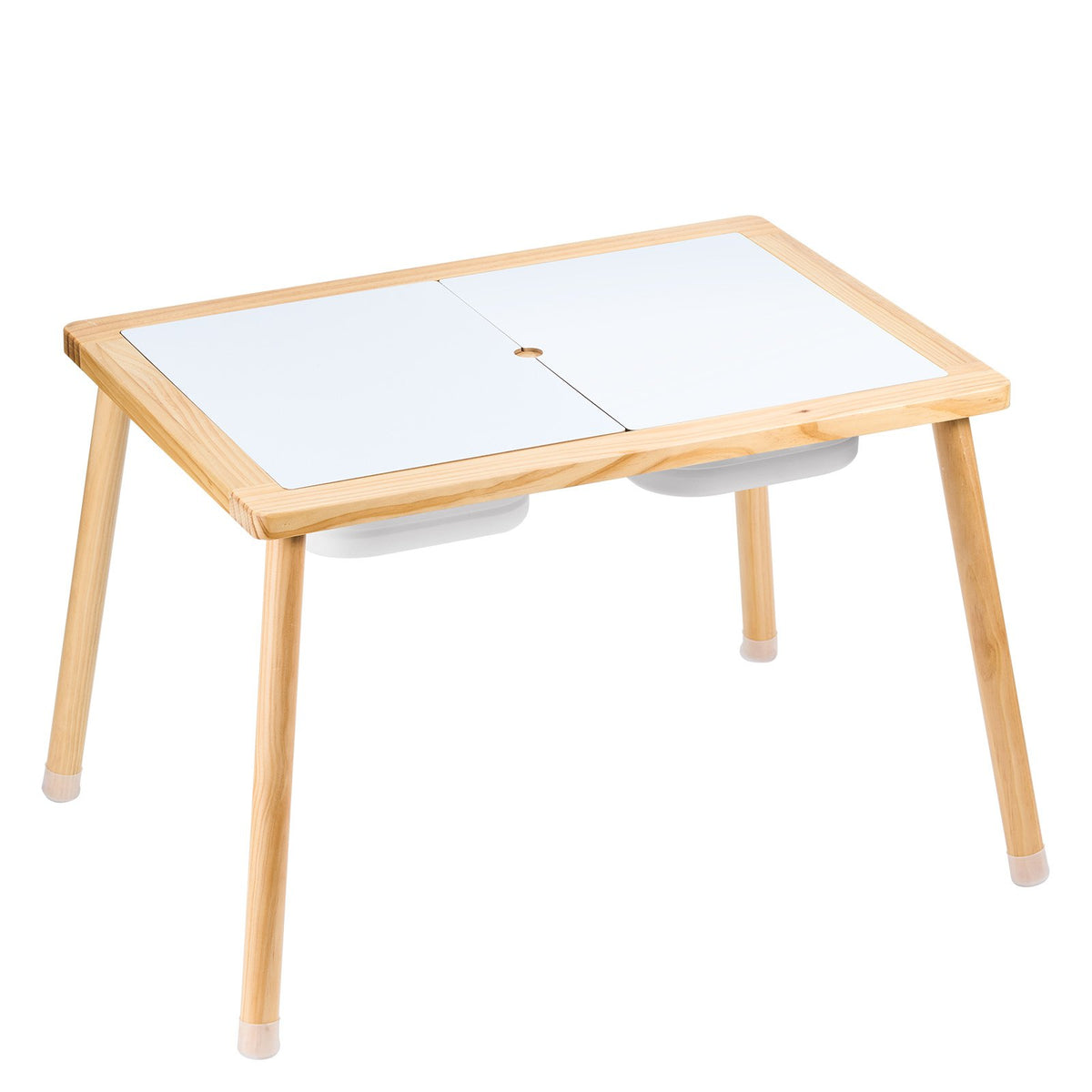 Sensory activity table for toddlers with foldable storage bins — side view
